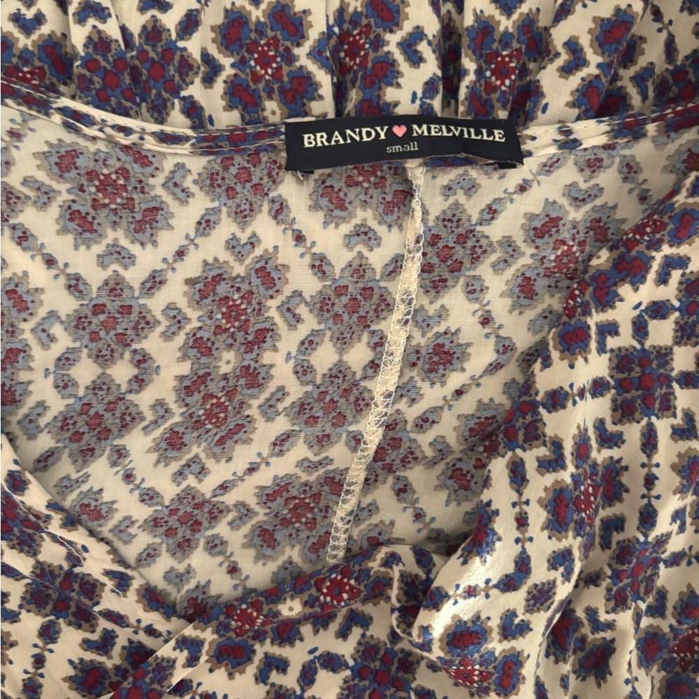Brandy Melville Cream and purple Patterned boho long sleeve dress